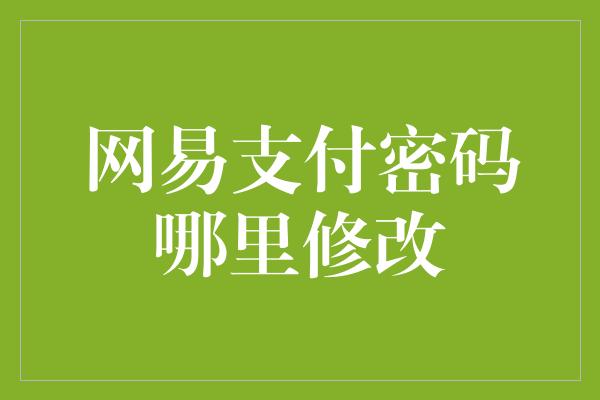 网易支付密码哪里修改