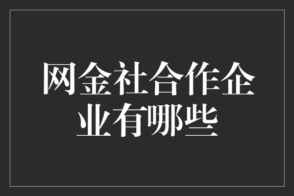 网金社合作企业有哪些