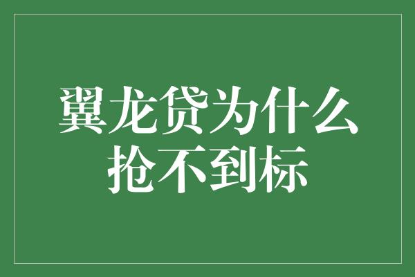 翼龙贷为什么抢不到标