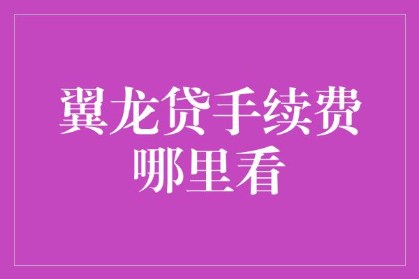 翼龙贷手续费哪里看