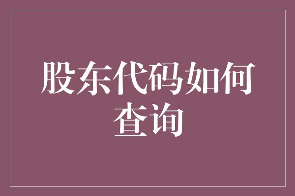 股东代码如何查询