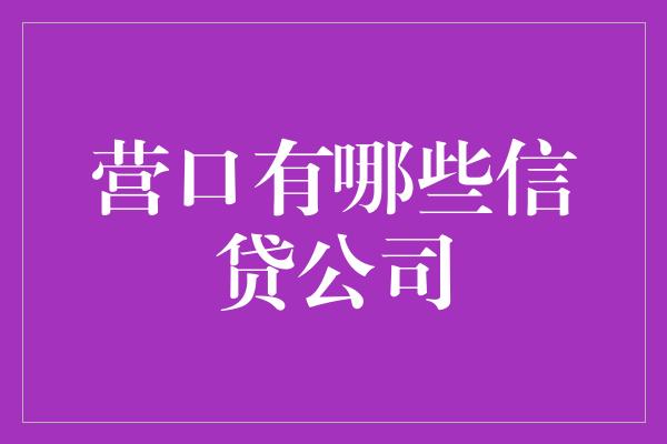 营口有哪些信贷公司