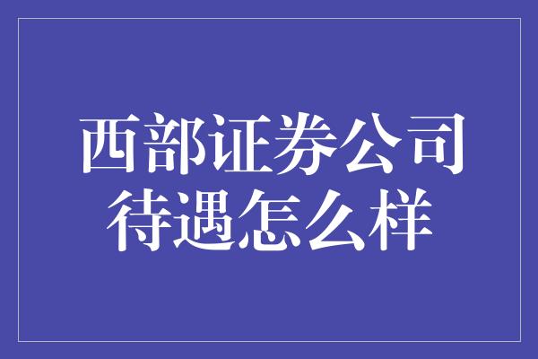 西部证券公司待遇怎么样