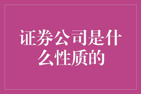 证券公司是什么性质的