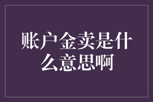 账户金卖是什么意思啊