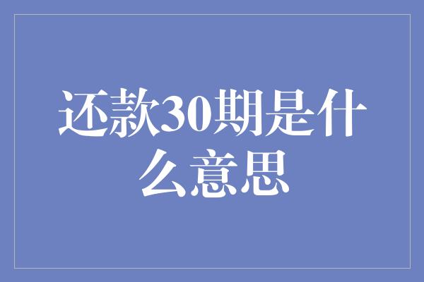 还款30期是什么意思