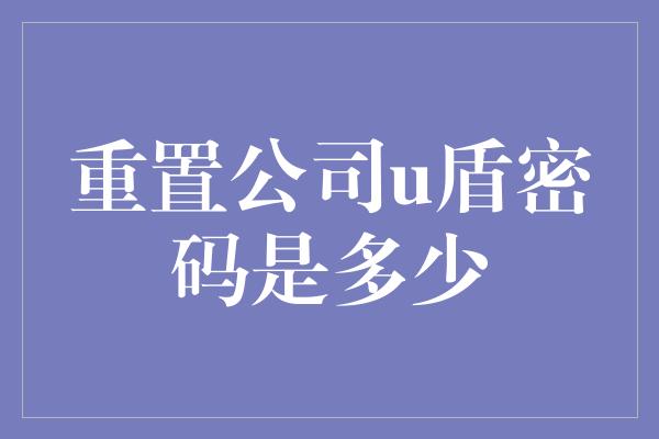 重置公司u盾密码是多少