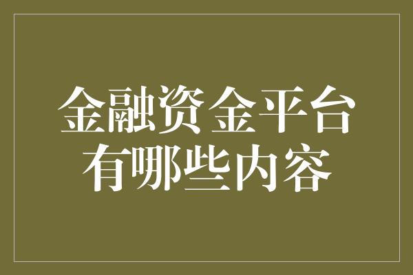 金融资金平台有哪些内容