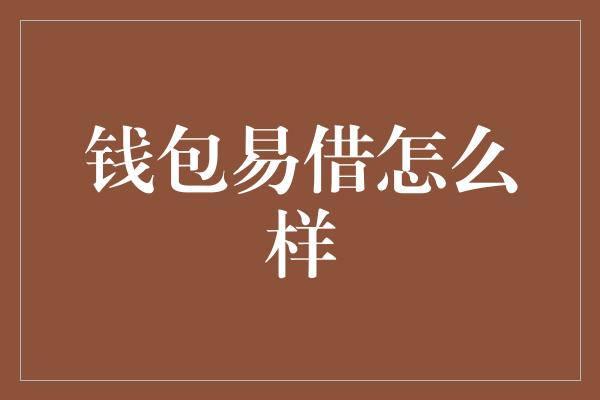 钱包易借怎么样