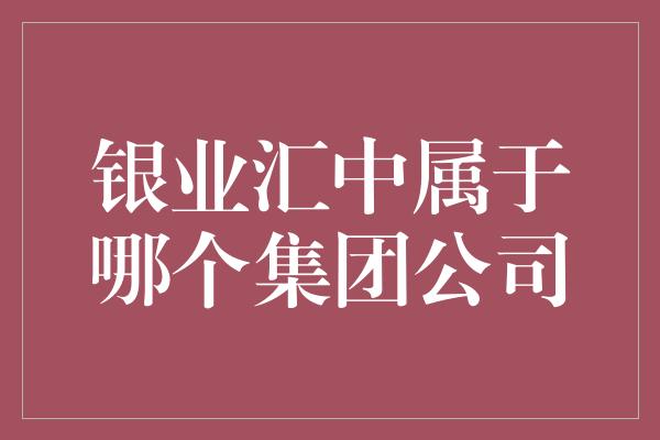 银业汇中属于哪个集团公司