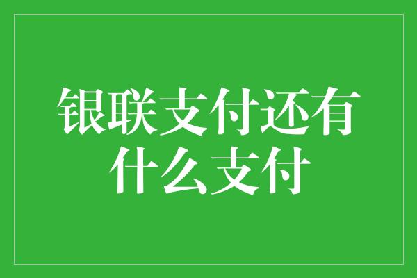 银联支付还有什么支付