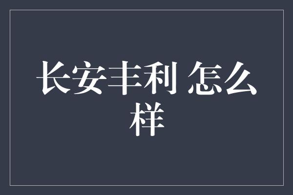 长安丰利 怎么样