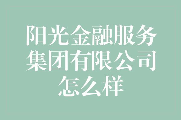 阳光金融服务集团有限公司怎么样