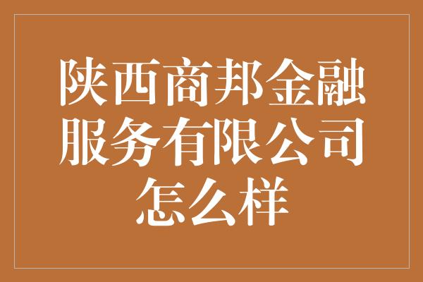 陕西商邦金融服务有限公司怎么样