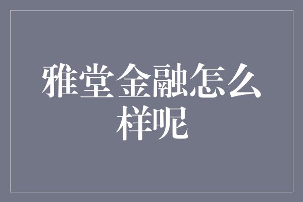 雅堂金融怎么样呢