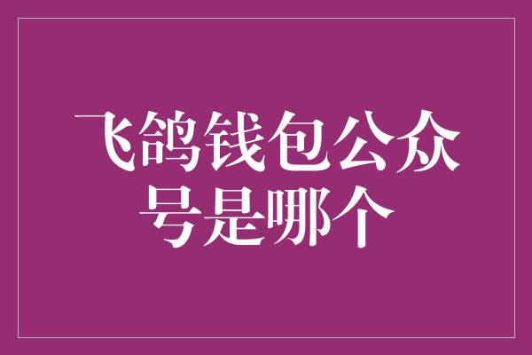 飞鸽钱包公众号是哪个