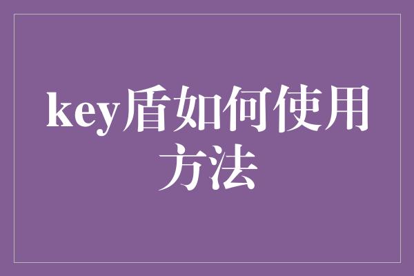 key盾如何使用方法