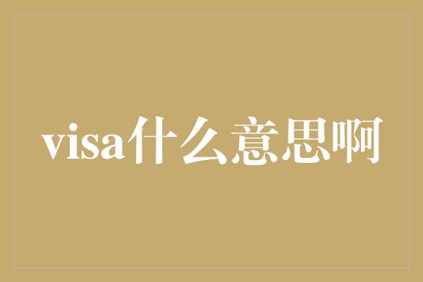 visa什么意思啊